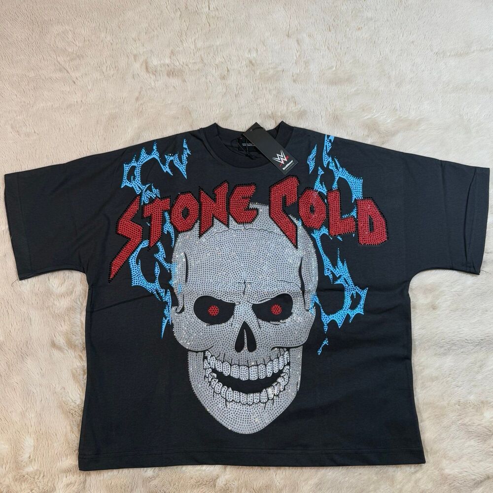 LOITER X WWE STONE COLD RHINESTONE T-SHIRT MENS LARGE NWT